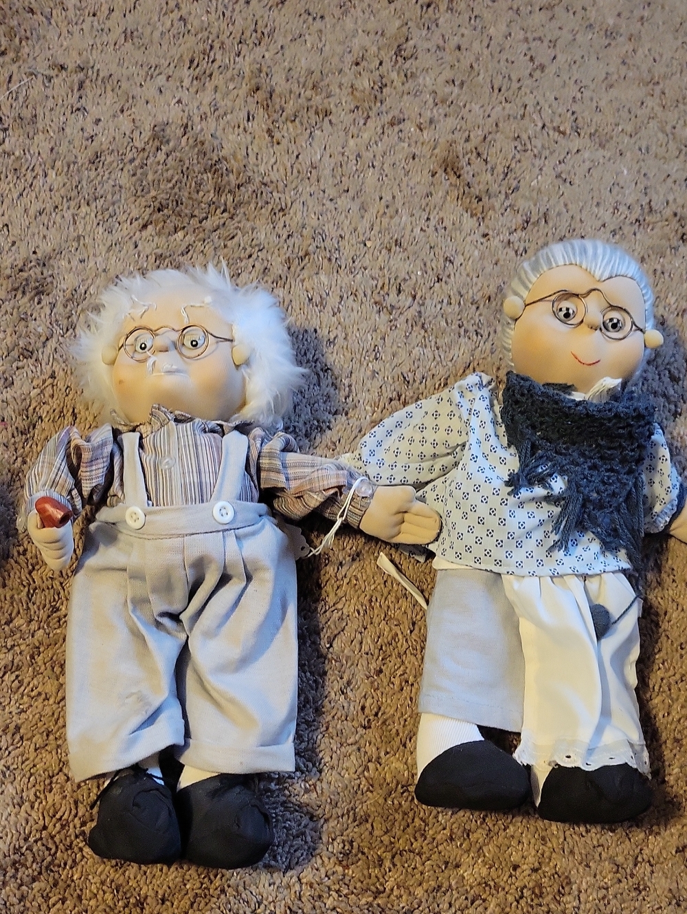Plush Grandparent Dolls Set - Gray/Blue & White Clothing...13 Inches Tall